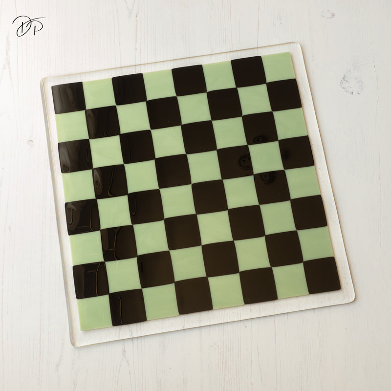 35cm Glass Chess/Draughts Board in Green & Black - Bullseye Collection
