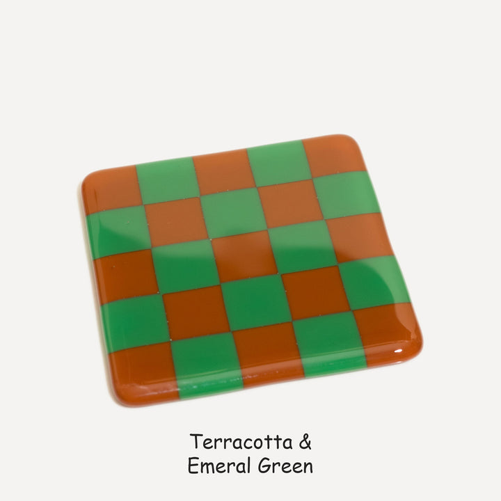 10cm Chequered Dual Colour Coaster - Oceanside Collection - Terracotta &amp; Emerald Green image