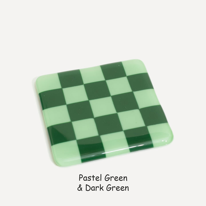 10cm Chequered Dual Colour Coaster - Oceanside Collection - Pastel Green &amp; Dark Green image