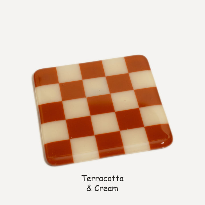 10cm Chequered Dual Colour Coaster - Oceanside Collection - Terracotta &amp; Cream image