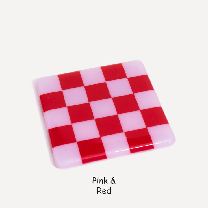 10cm Chequered Dual Colour Coaster - Oceanside Collection - Pink &amp; Red image