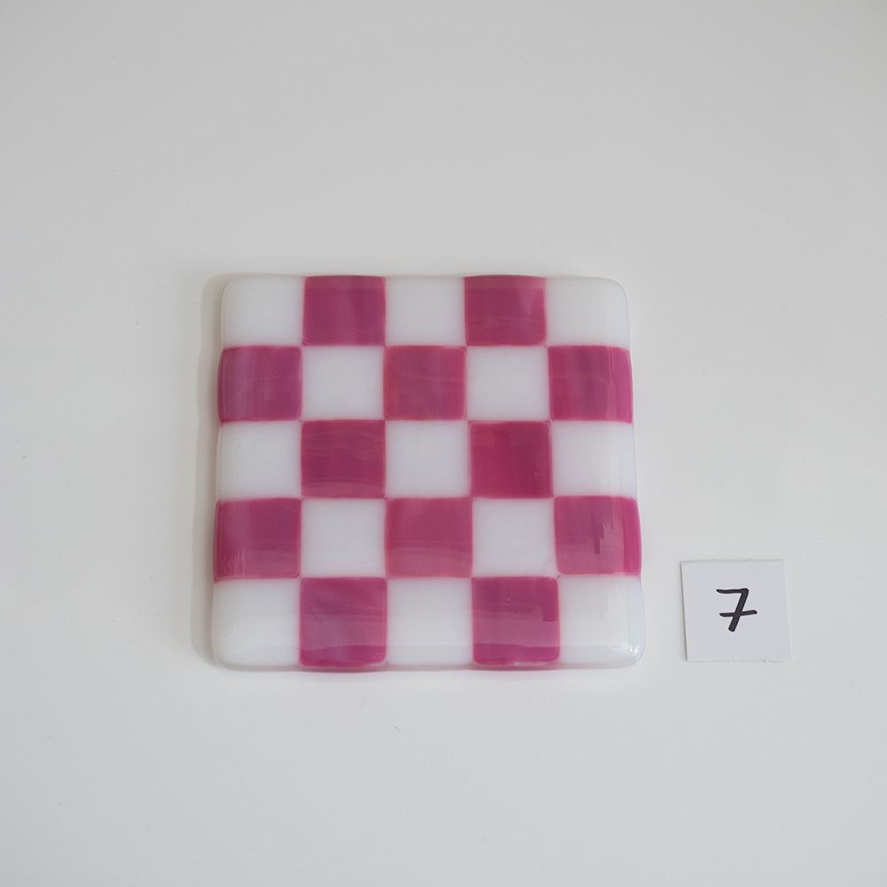 10cm White & Streaky Pink Chequered Coaster - Bullseye Collection