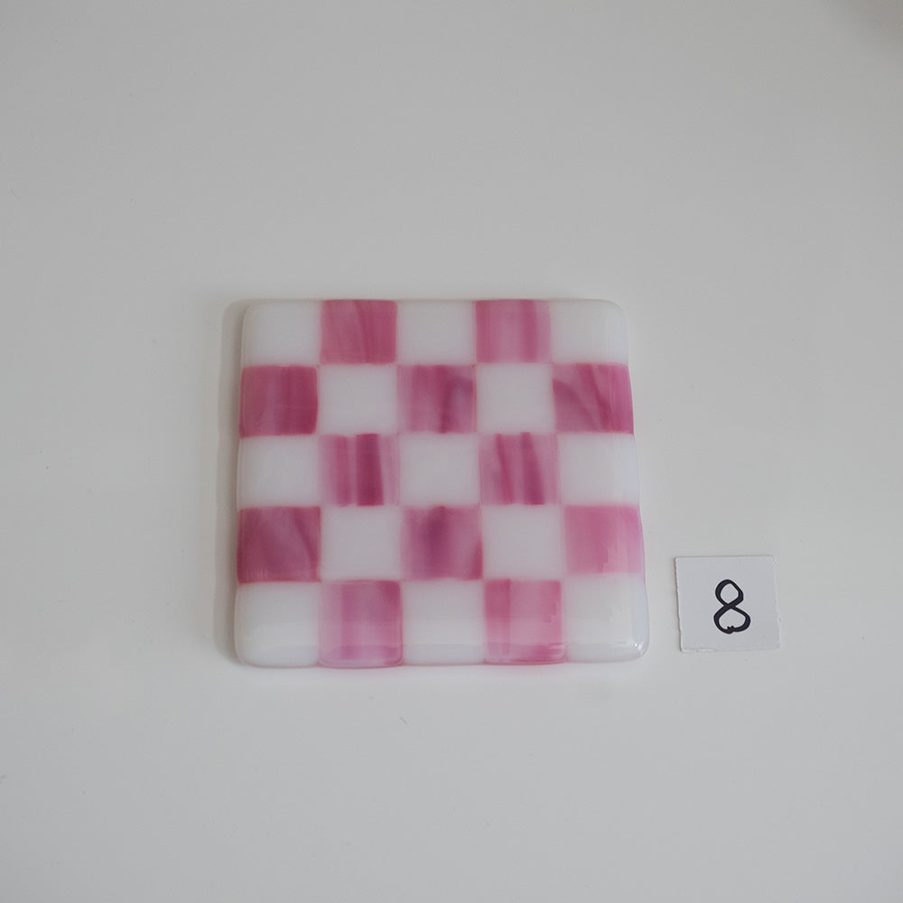 10cm White & Streaky Pink Chequered Coaster - Bullseye Collection