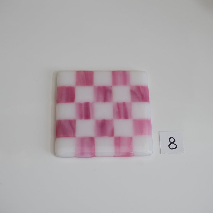 10cm White & Streaky Pink Chequered Coaster - Bullseye Collection