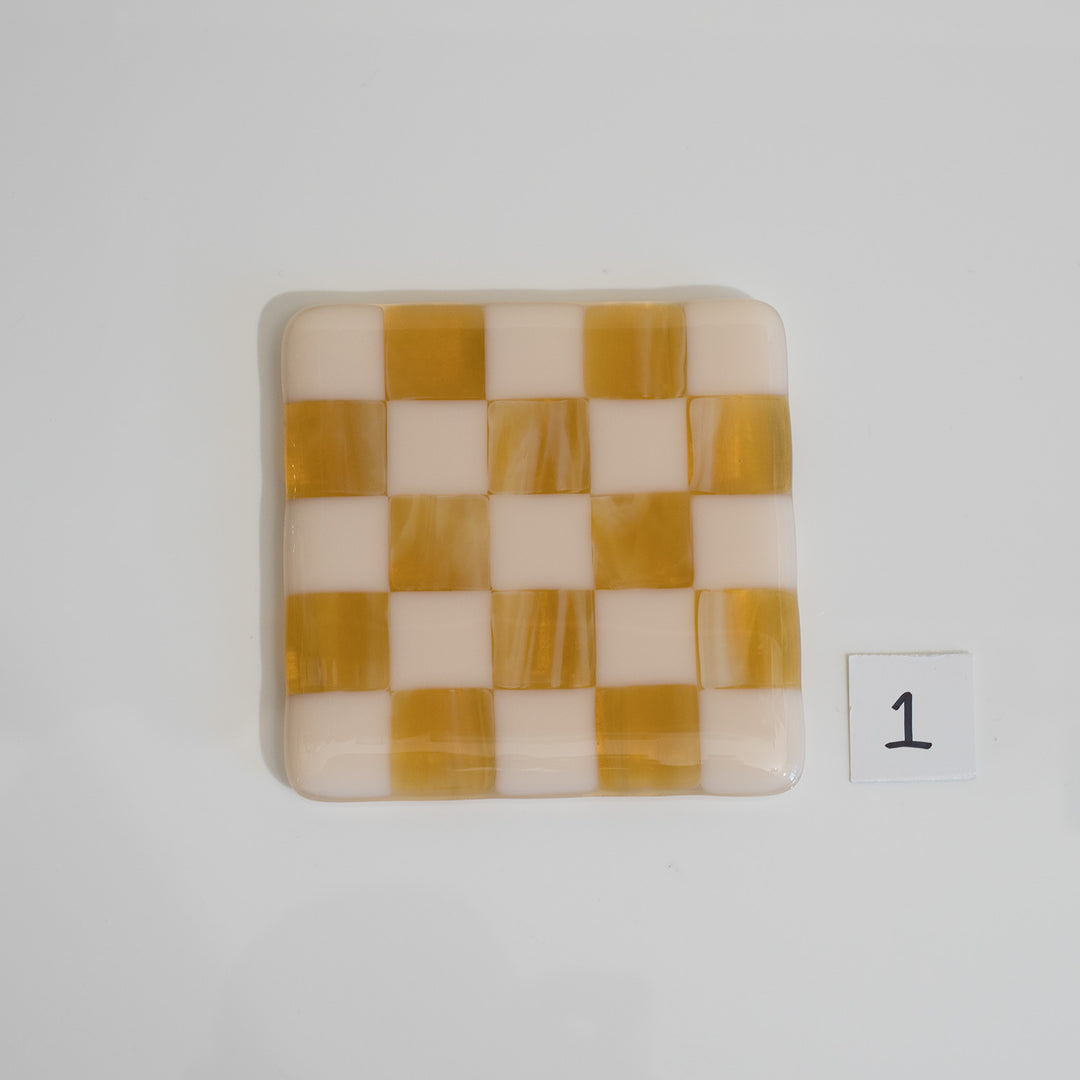 10cm Chequered Almond & Amber Coaster