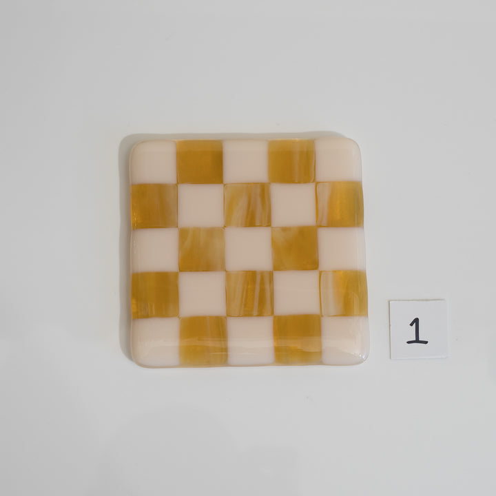 10cm Chequered Almond & Amber Coaster