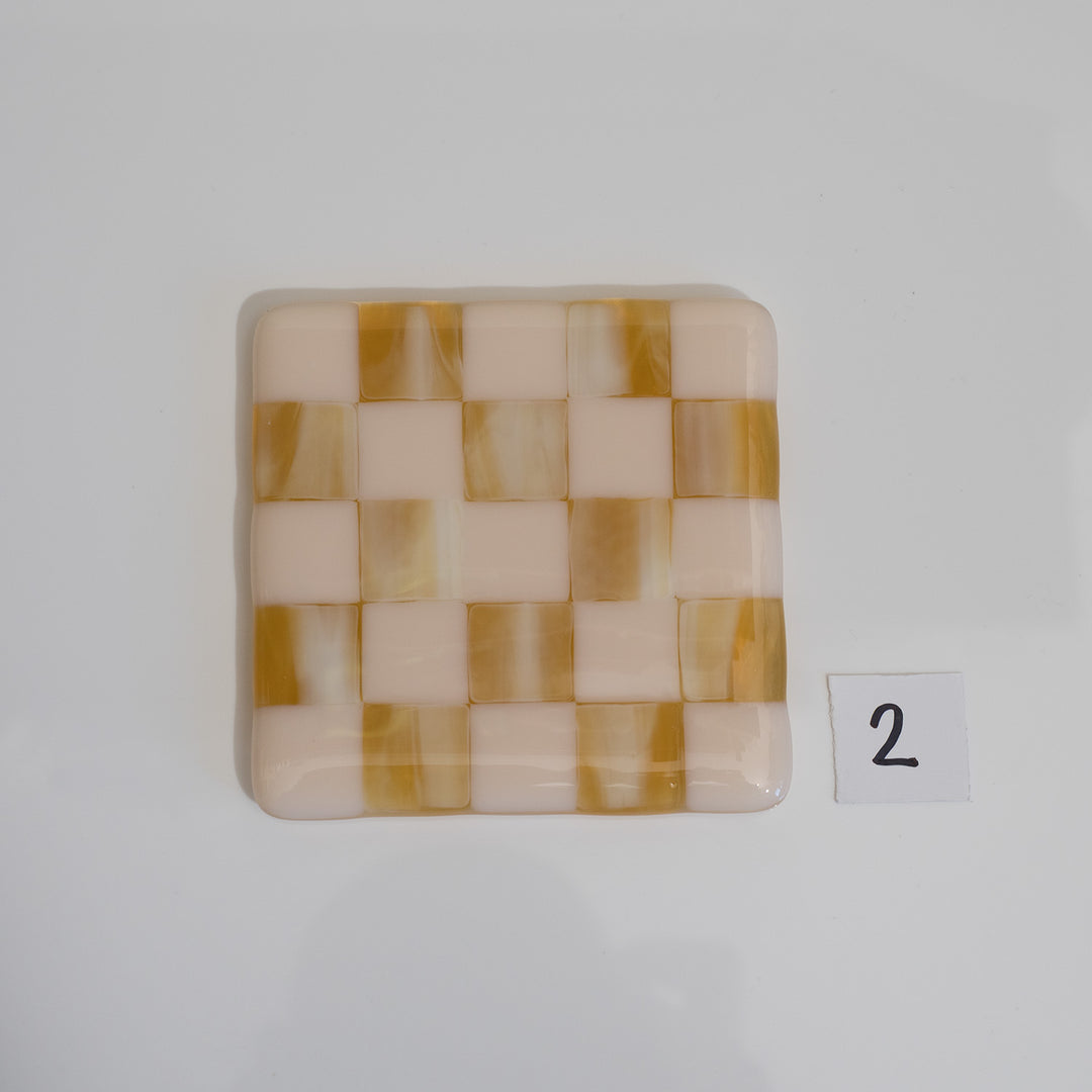 10cm Chequered Almond & Amber Coaster