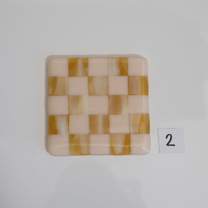10cm Chequered Almond & Amber Coaster