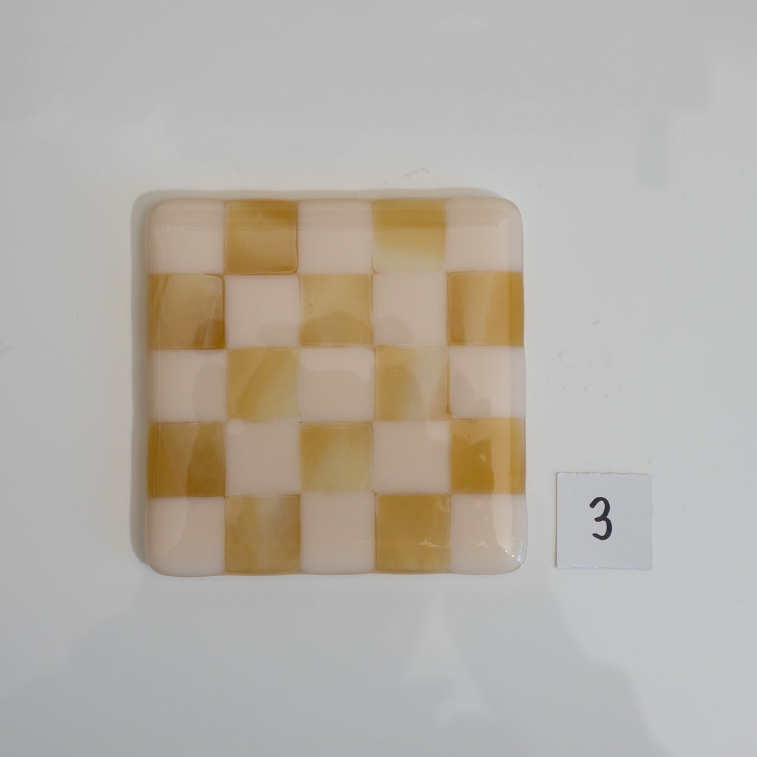 10cm Chequered Almond & Amber Coaster
