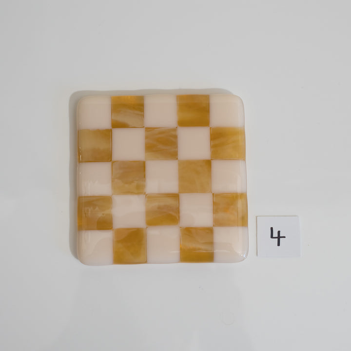 10cm Chequered Almond & Amber Coaster