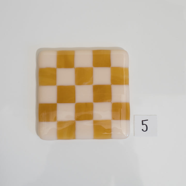 10cm Chequered Almond & Amber Coaster