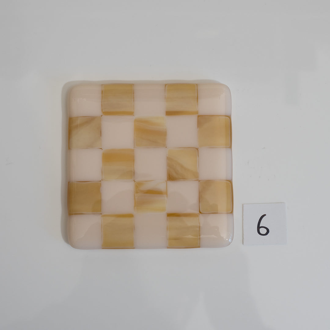 10cm Chequered Almond & Amber Coaster