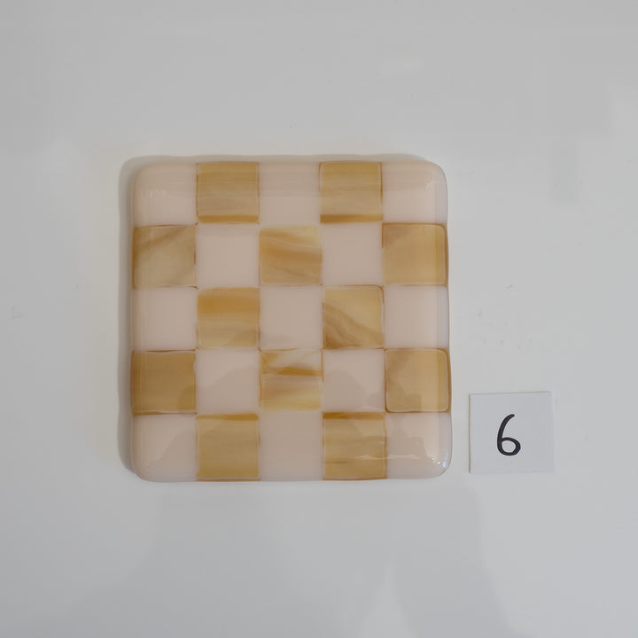 10cm Chequered Almond & Amber Coaster