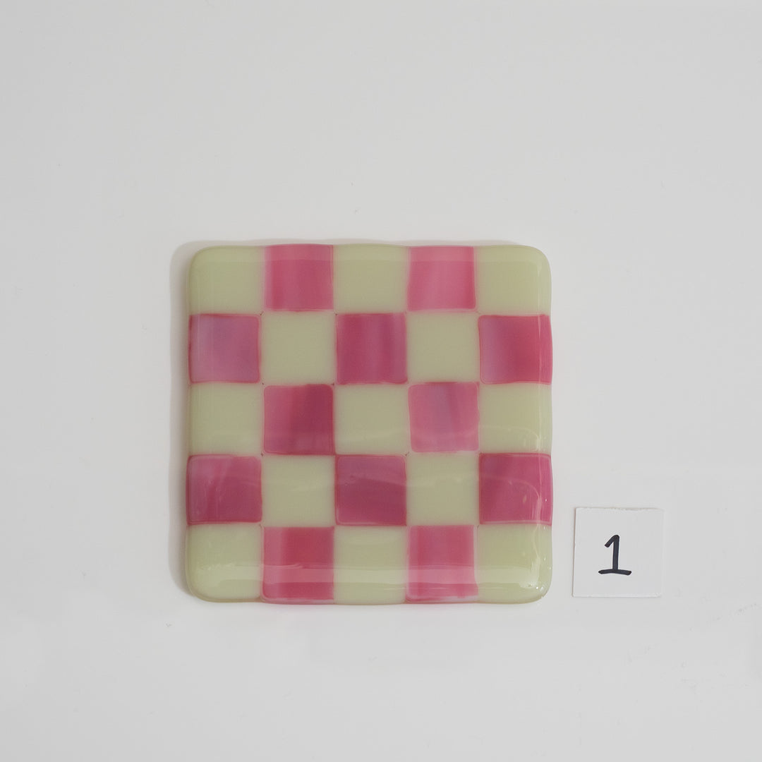 10cm Artichoke & Streaky Pink Chequered Coaster - Bullseye Collection