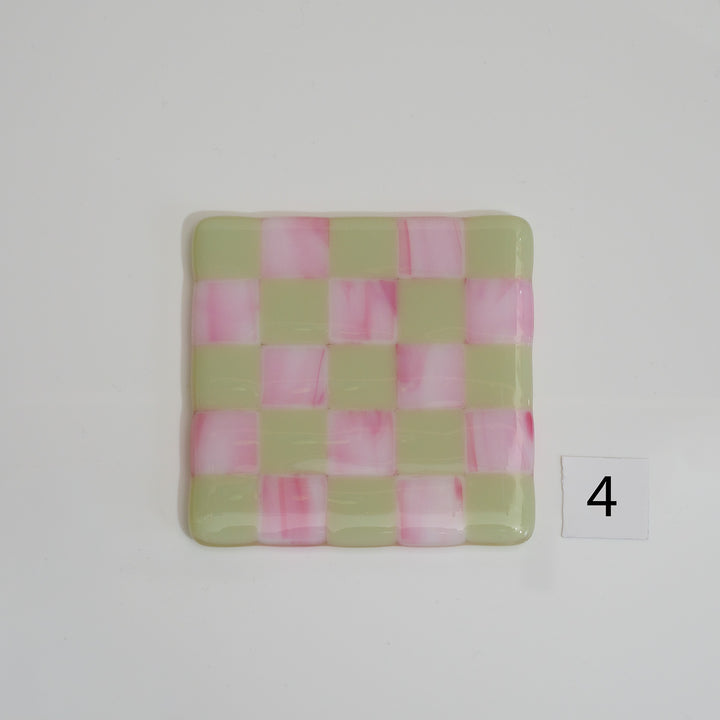 10cm Artichoke & Streaky Pink Chequered Coaster - Bullseye Collection