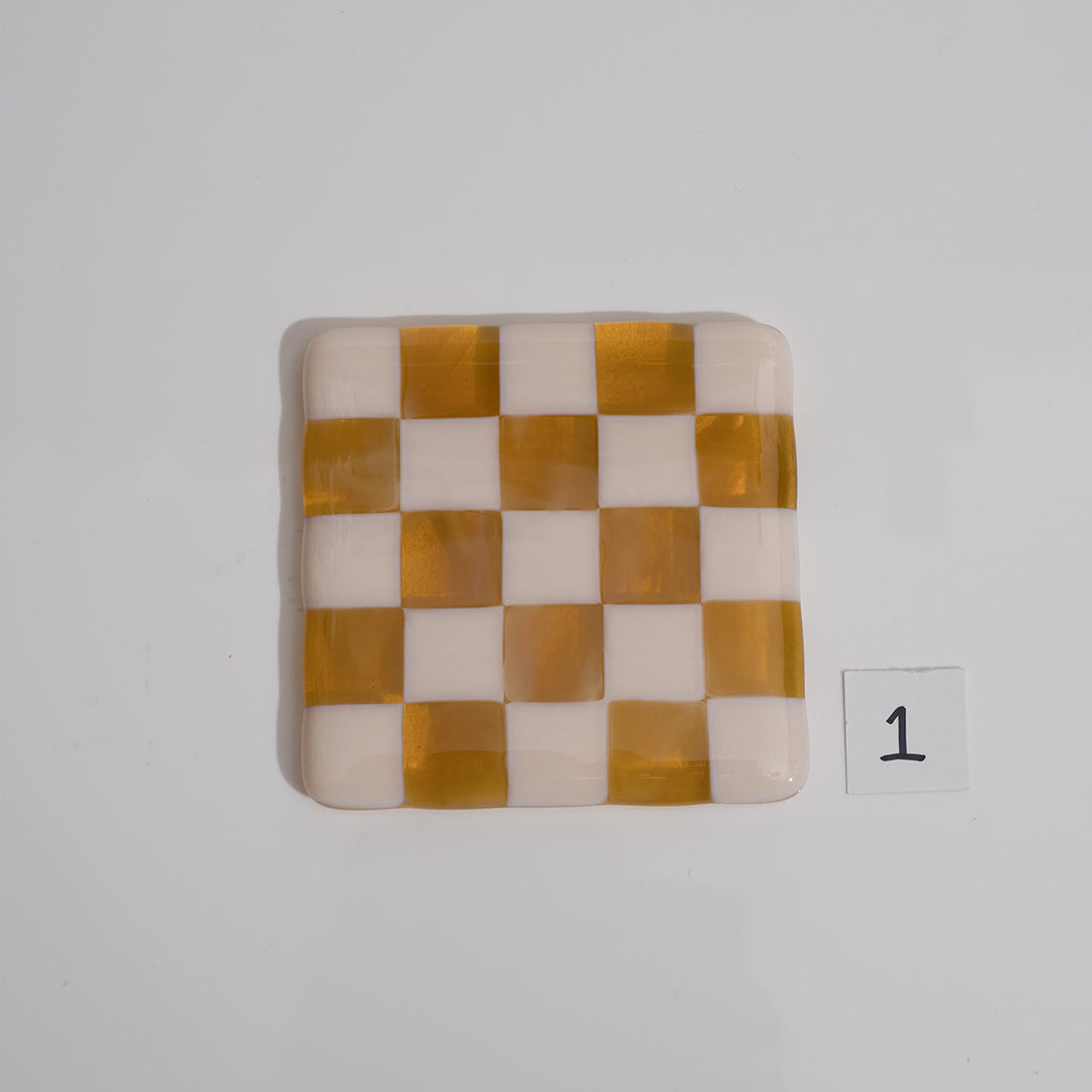 10cm Chequered Almond & Amber Coaster