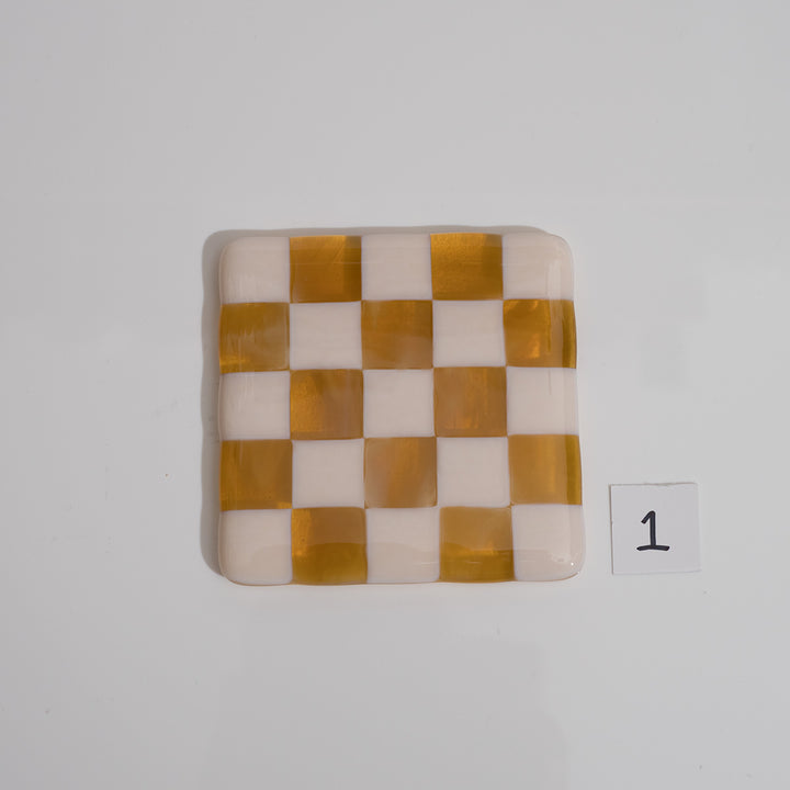 10cm Chequered Almond & Amber Coaster