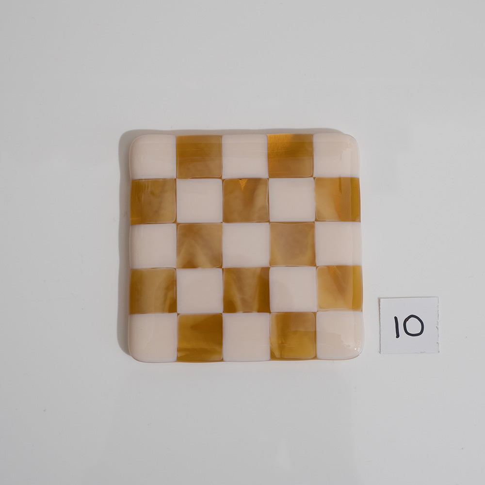 10cm Chequered Almond & Amber Coaster