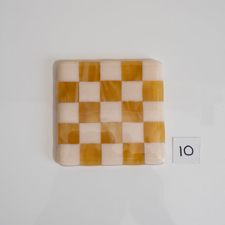10cm Chequered Almond &amp; Amber Coaster