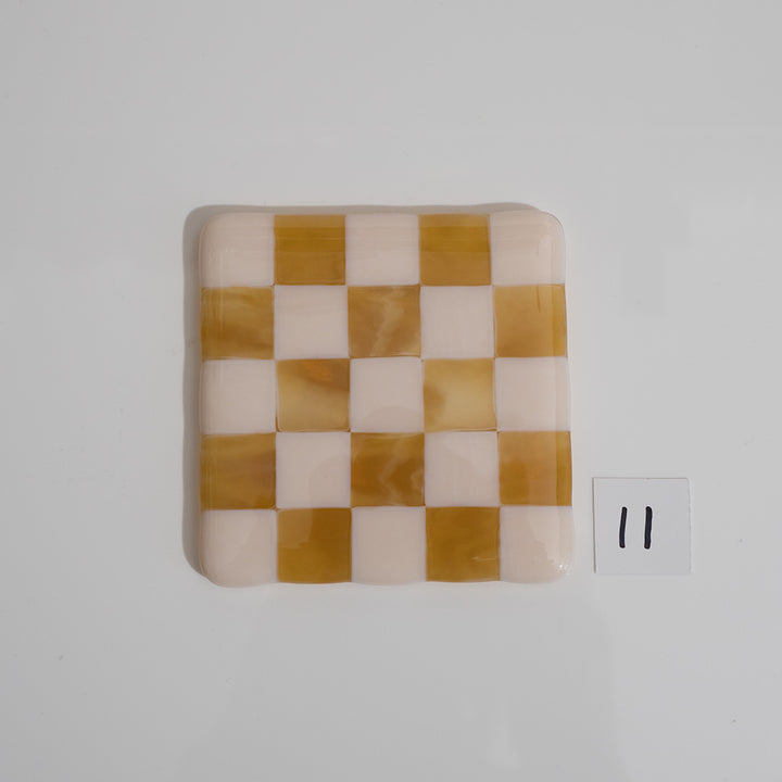 10cm Chequered Almond & Amber Coaster