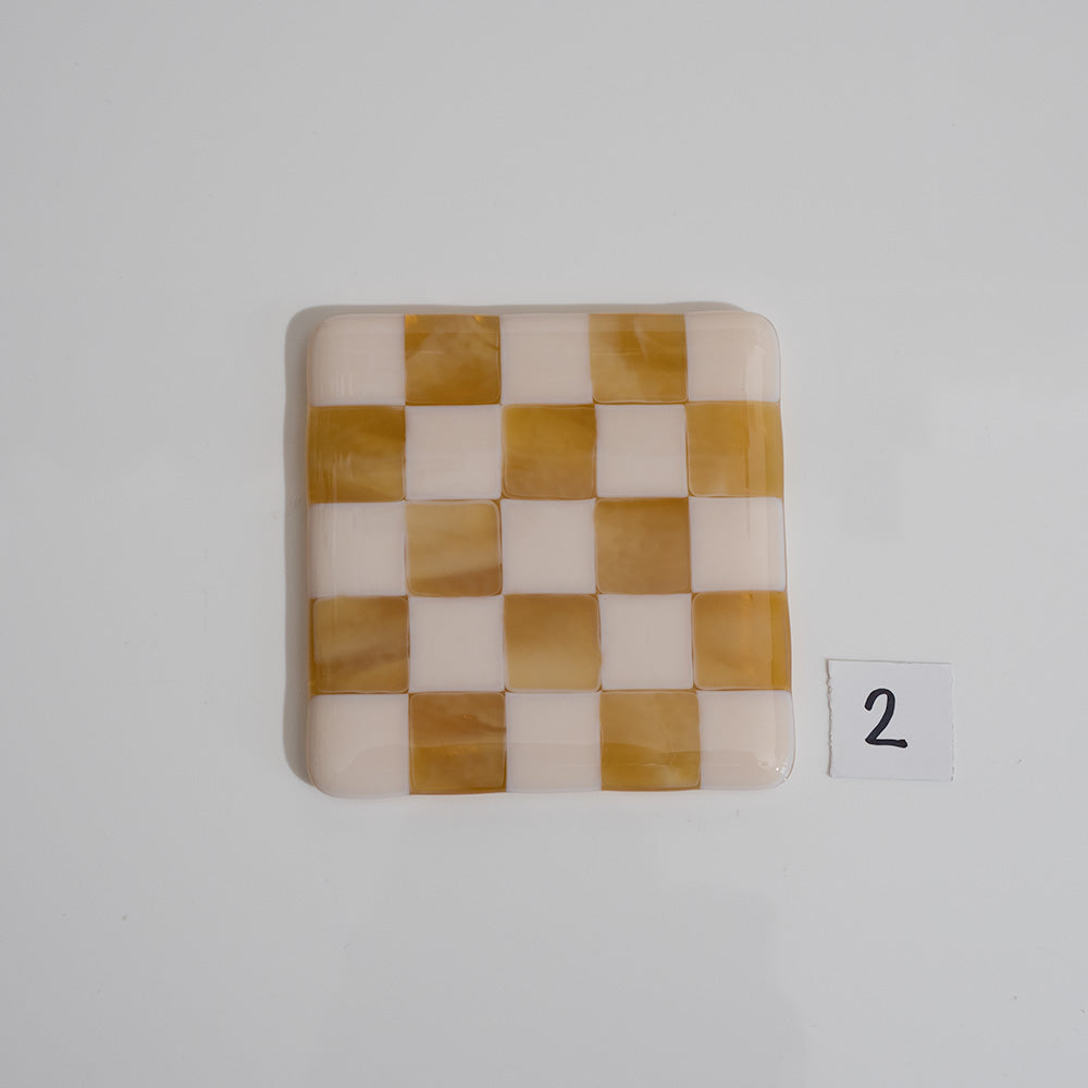 10cm Chequered Almond & Amber Coaster