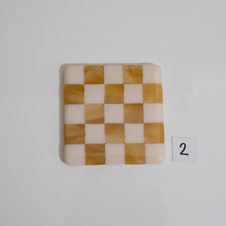 10cm Chequered Almond & Amber Coaster