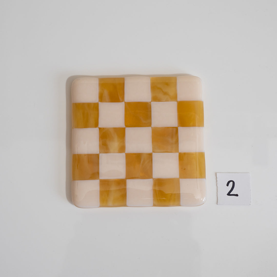 10cm Chequered Almond &amp; Amber Coaster