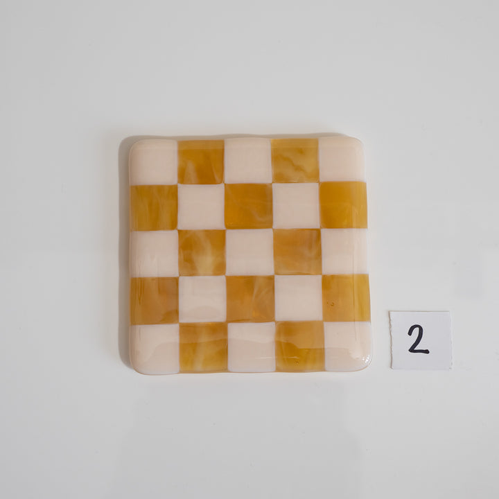 10cm Chequered Almond &amp; Amber Coaster