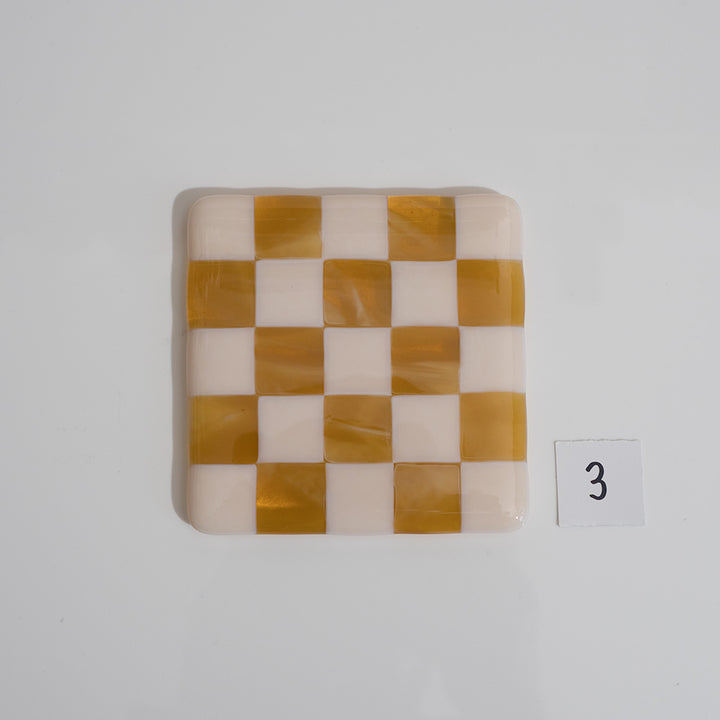 10cm Chequered Almond & Amber Coaster