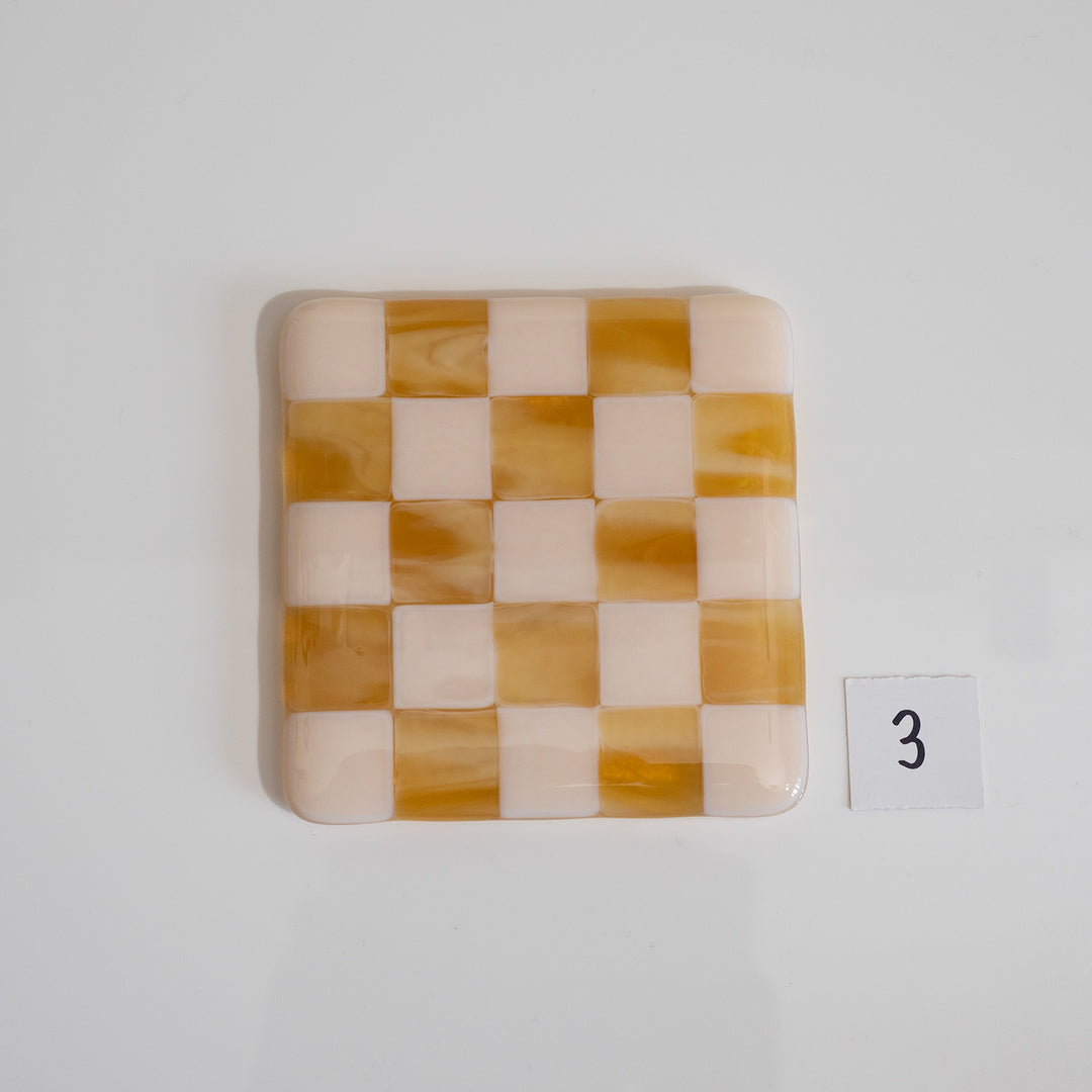 10cm Chequered Almond &amp; Amber Coaster