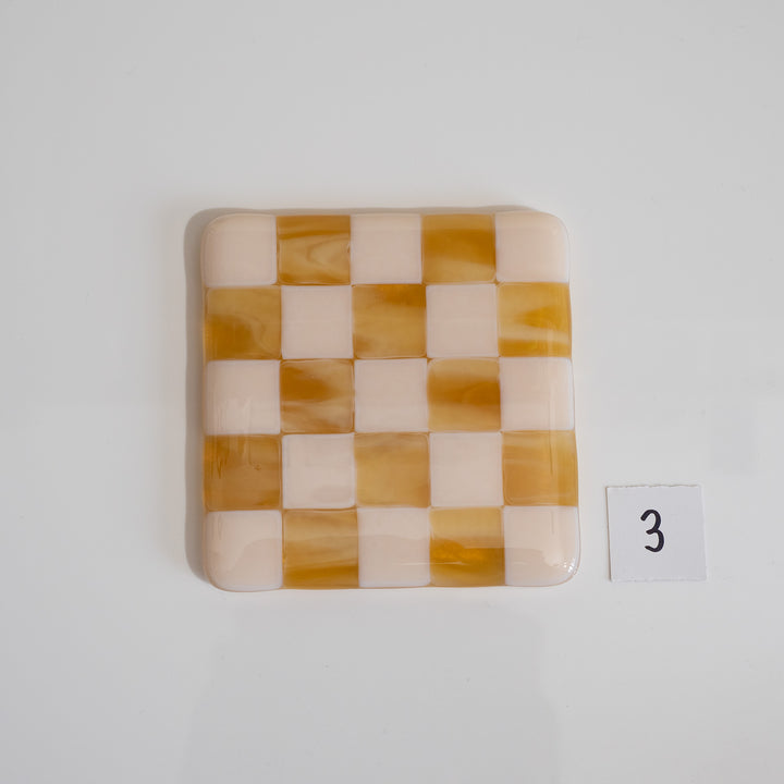 10cm Chequered Almond &amp; Amber Coaster