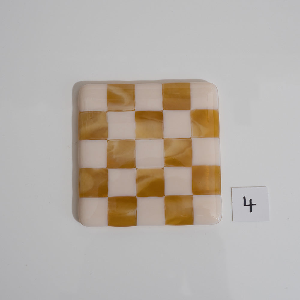 10cm Chequered Almond & Amber Coaster