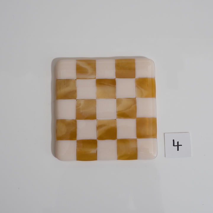 10cm Chequered Almond & Amber Coaster