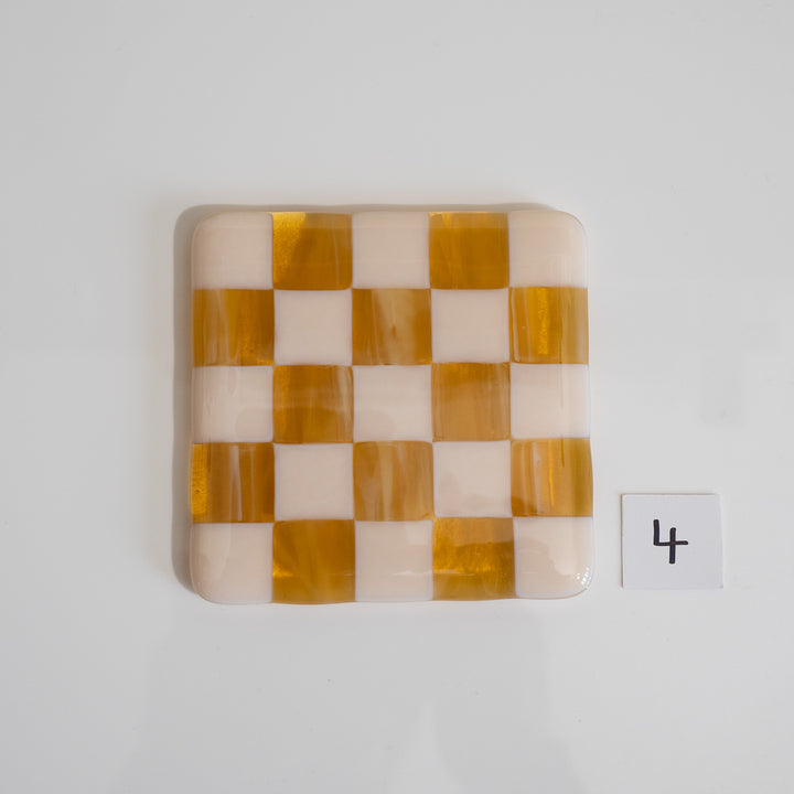 10cm Chequered Almond &amp; Amber Coaster