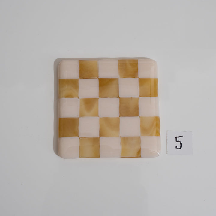 10cm Chequered Almond & Amber Coaster