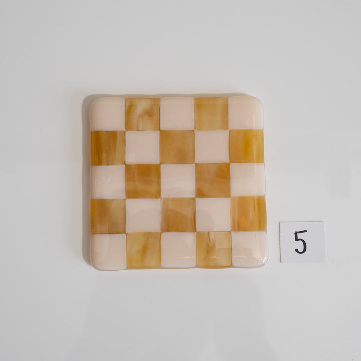 10cm Chequered Almond &amp; Amber Coaster