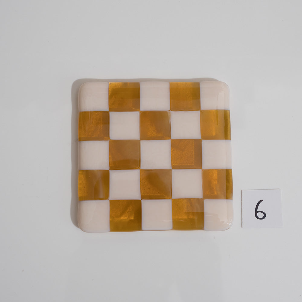 10cm Chequered Almond & Amber Coaster