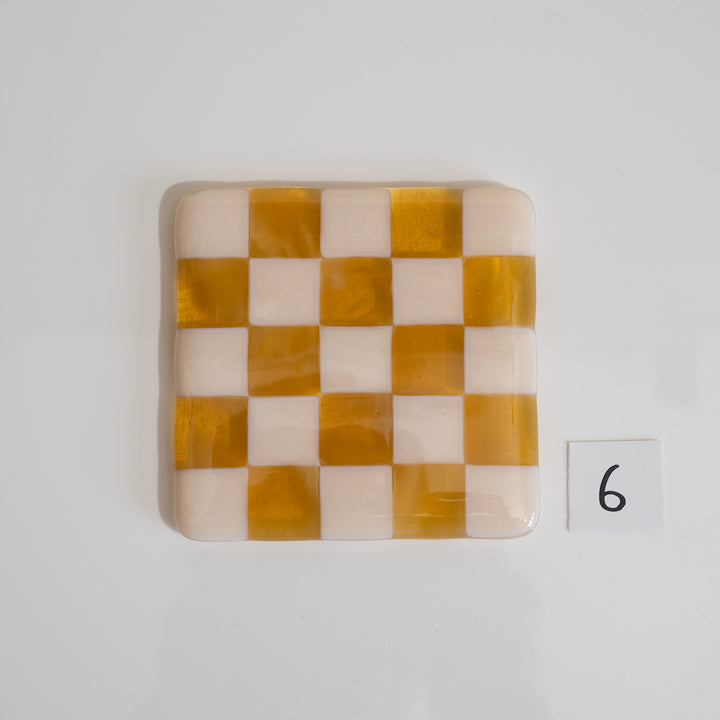 10cm Chequered Almond &amp; Amber Coaster