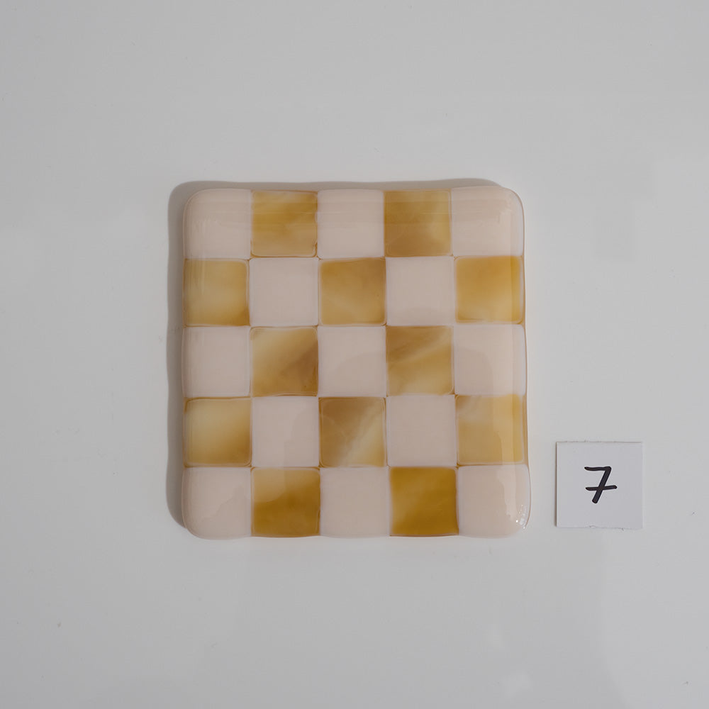 10cm Chequered Almond & Amber Coaster