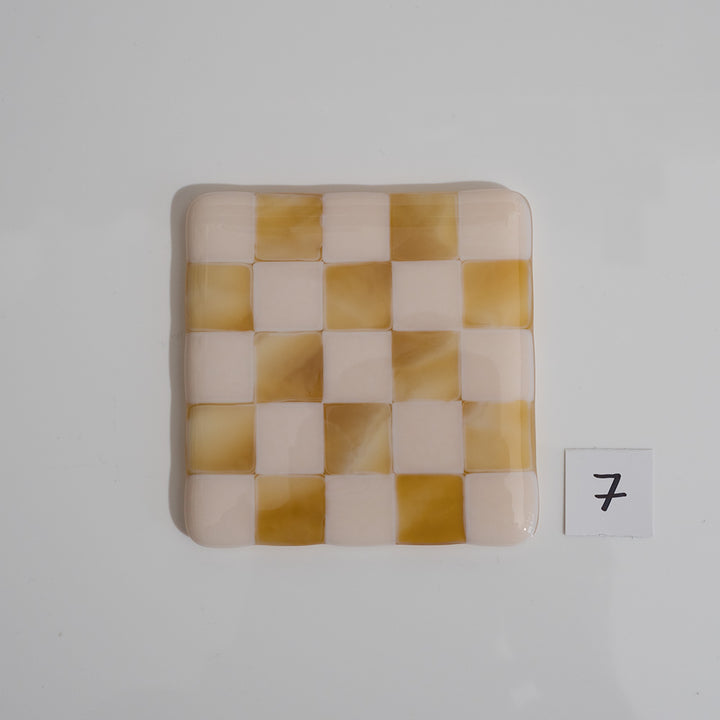 10cm Chequered Almond & Amber Coaster