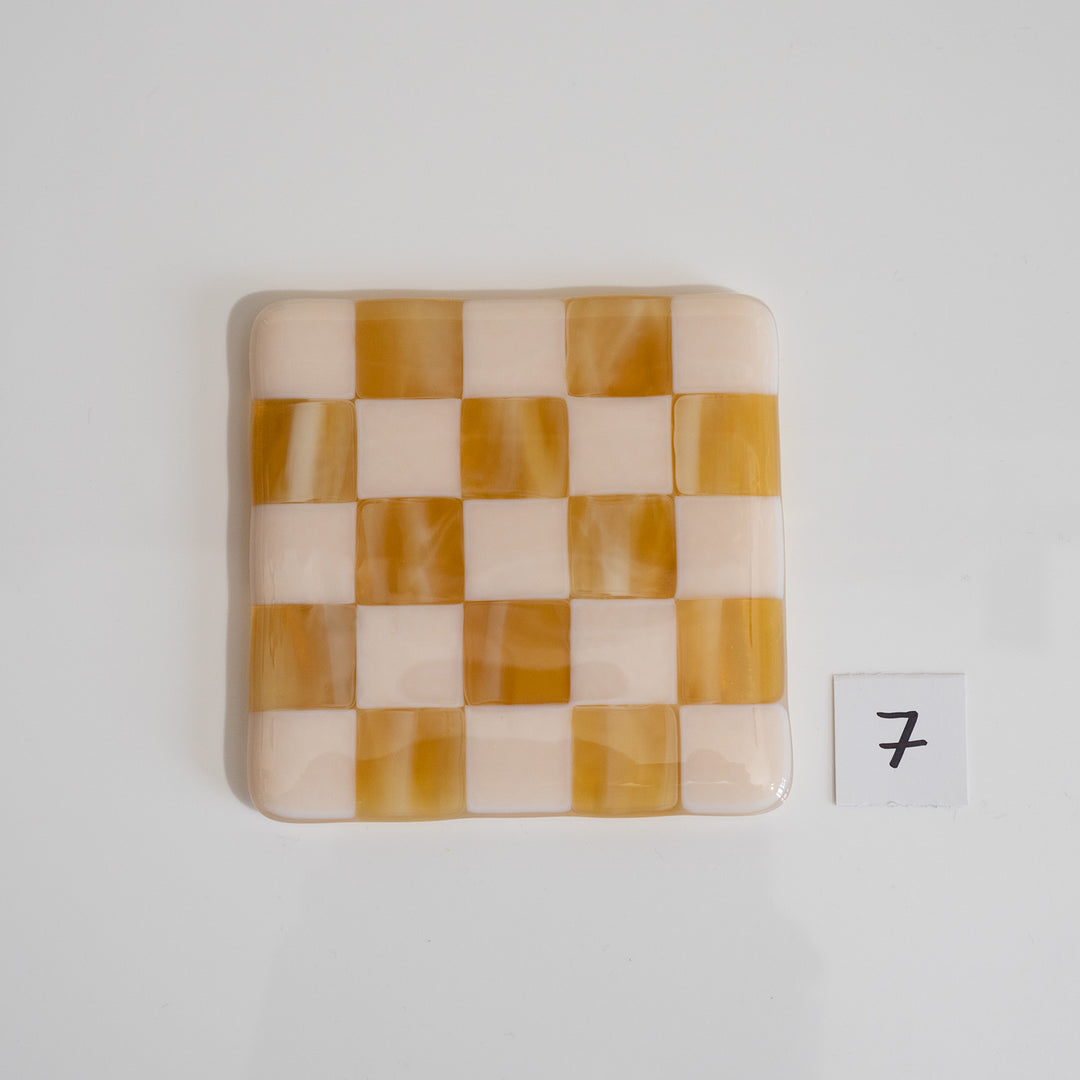 10cm Chequered Almond &amp; Amber Coaster