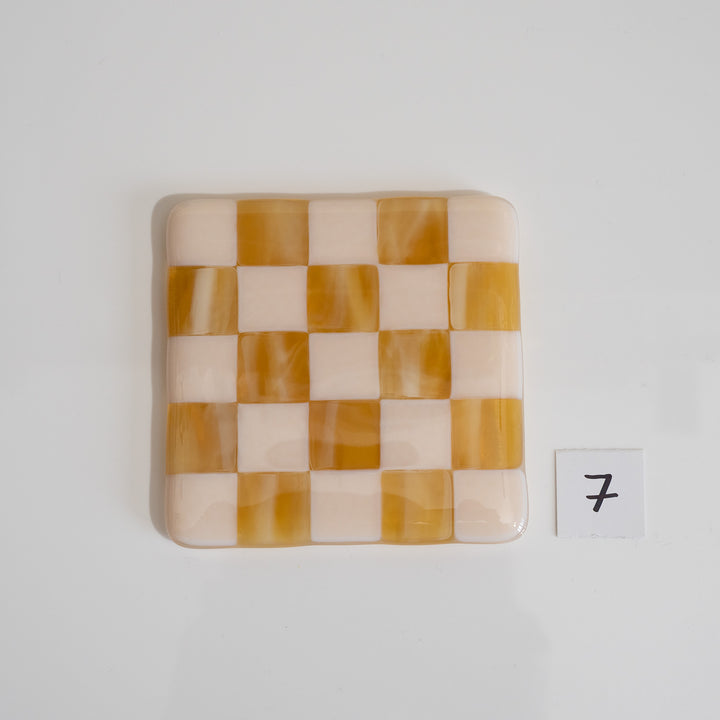 10cm Chequered Almond &amp; Amber Coaster