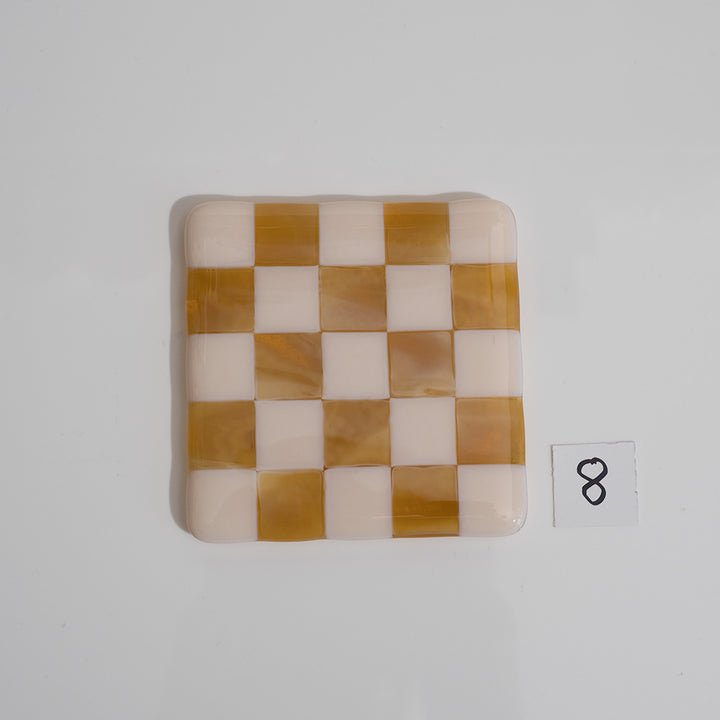 10cm Chequered Almond & Amber Coaster