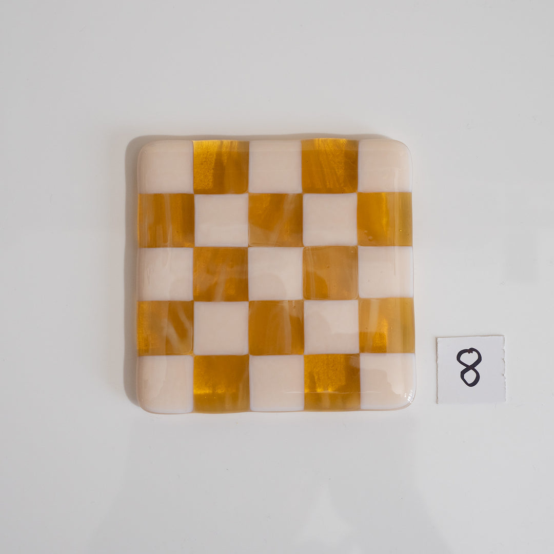 10cm Chequered Almond &amp; Amber Coaster