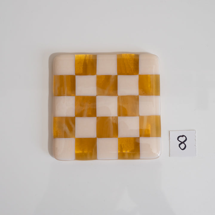 10cm Chequered Almond &amp; Amber Coaster