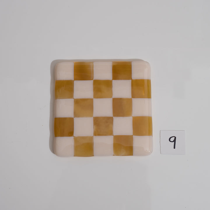 10cm Chequered Almond & Amber Coaster