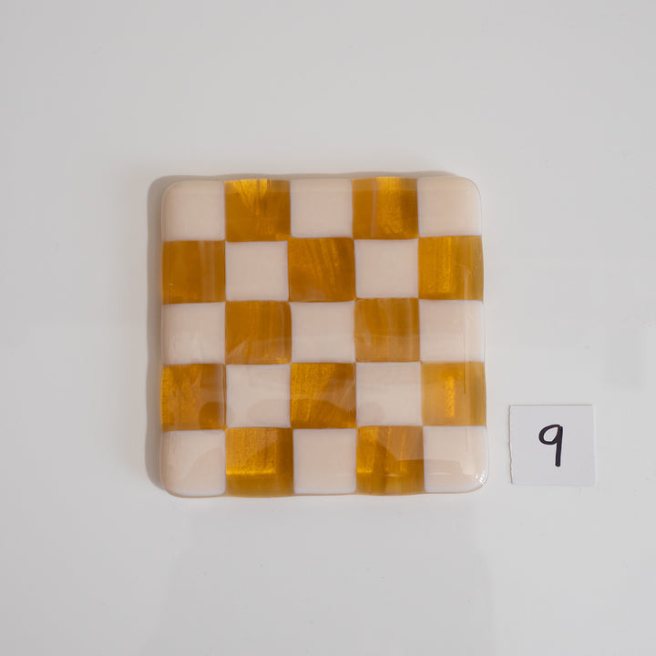 10cm Chequered Almond &amp; Amber Coaster