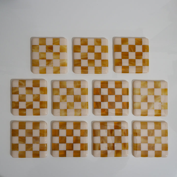 10cm Chequered Almond & Amber Coaster