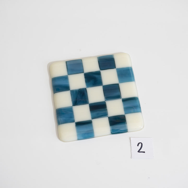 Cream & Streaky Blue Chequered Coaster - Bullseye Collection