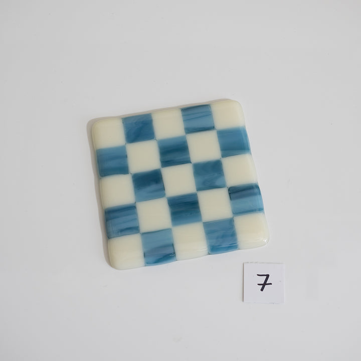 Cream & Streaky Blue Chequered Coaster - Bullseye Collection